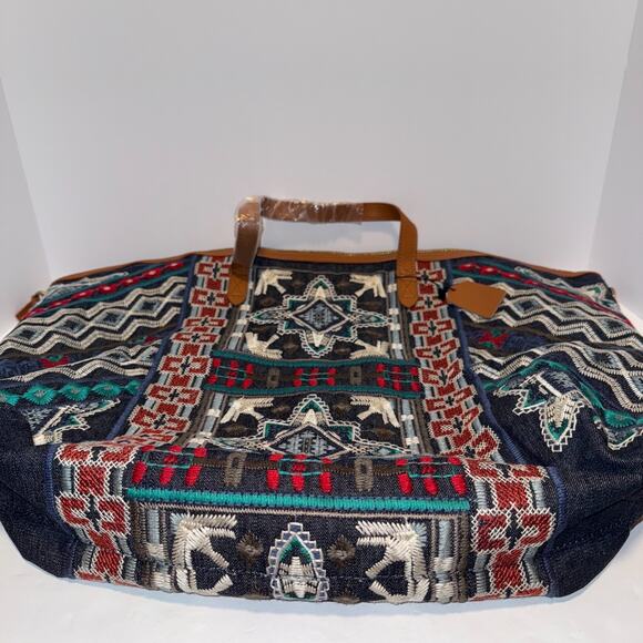 JOHNNY WAS Austin Embroidered Cloth Cotton Large Overnight Tote Weekender Bag - Picture 4 of 15